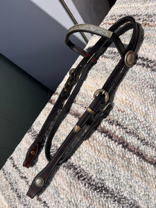 Beautiful Older Western Headstall w/ Silver Browband, Buckles, Tips