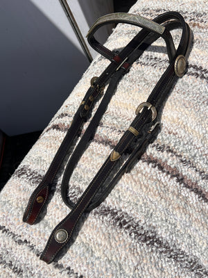 Beautiful Older Western Headstall w/ Silver Browband, Buckles, Tips