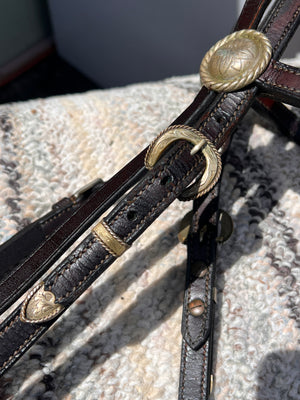 Beautiful Older Western Headstall w/ Silver Browband, Buckles, Tips