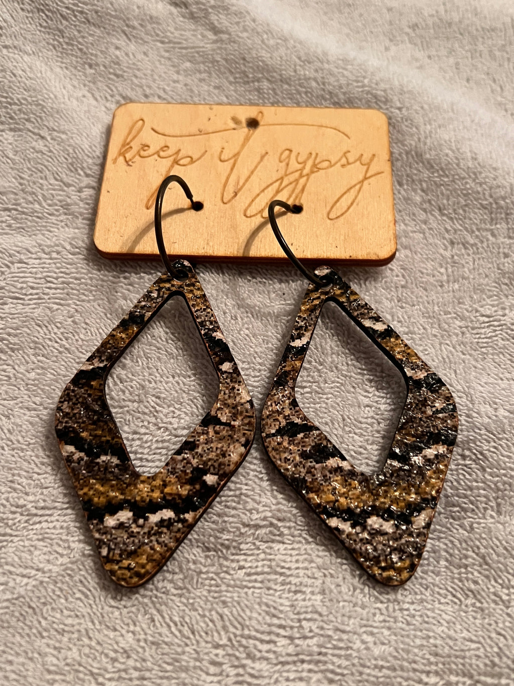 Leather Snake Print Diamond Earrings, Reversible