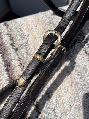 Beautiful Older Western Headstall w/ Silver Browband, Buckles, Tips