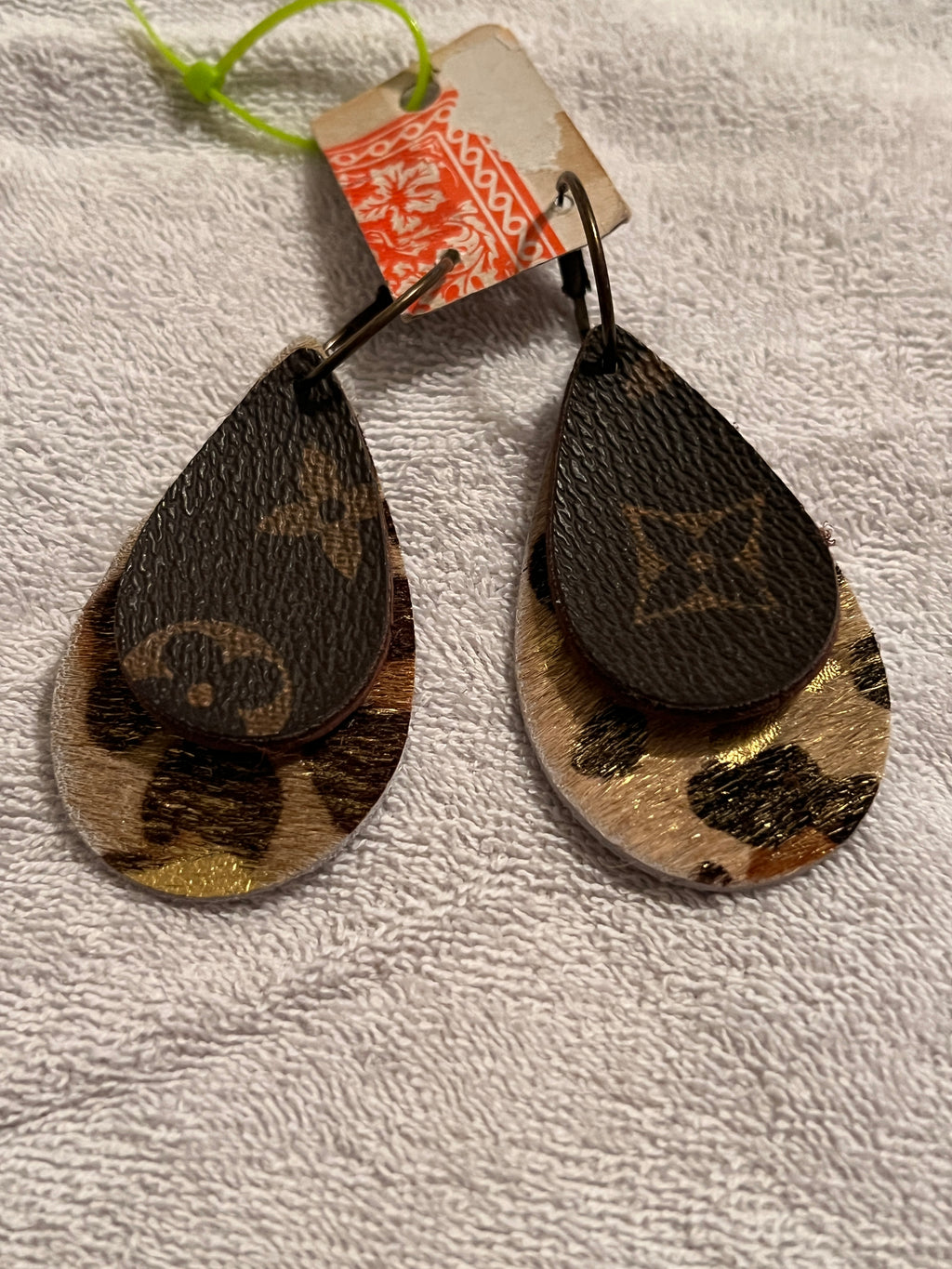 Leather Teardrop Earrings from Repurposed Louis Vuitton