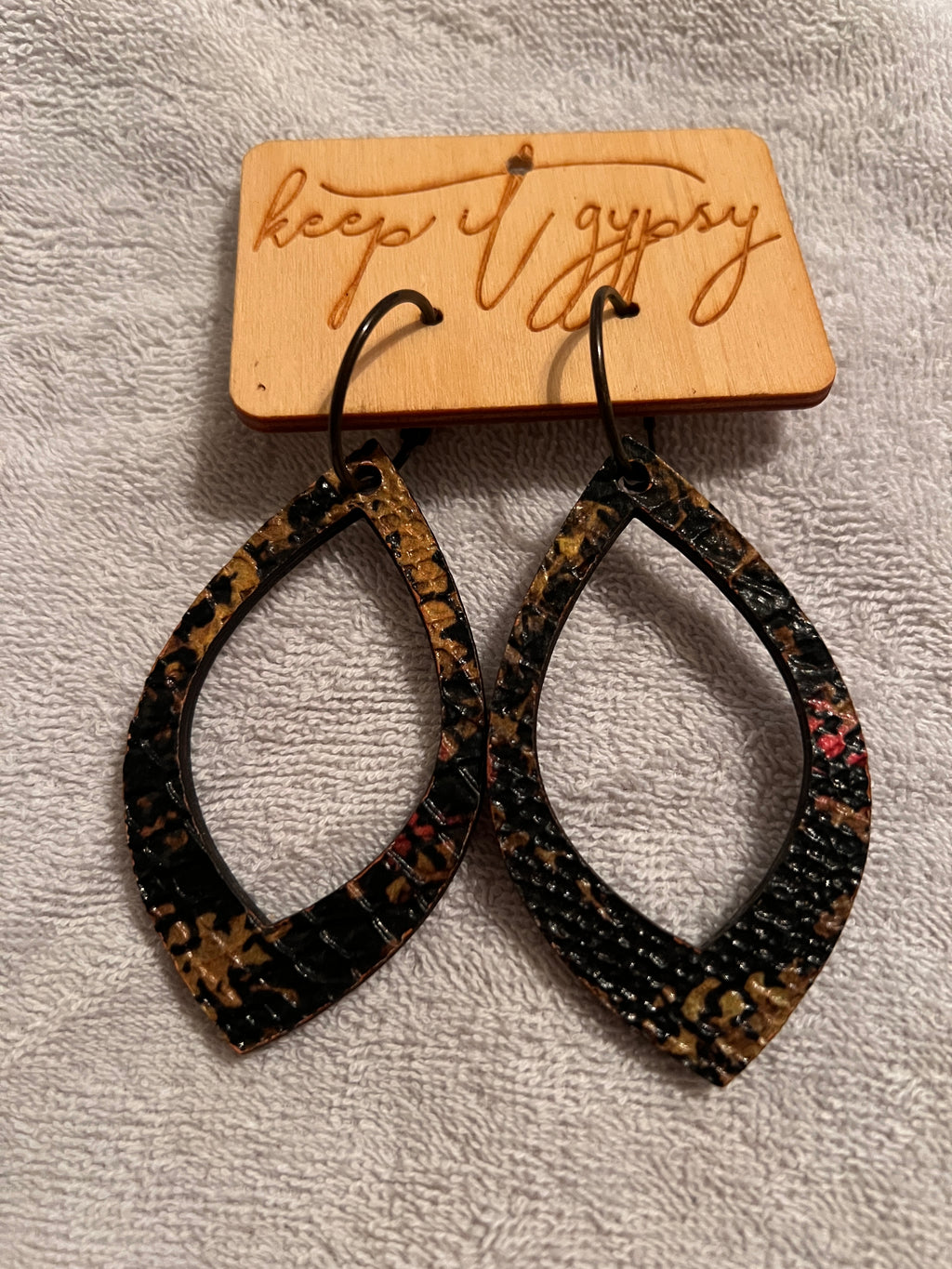 Leather Snake Print Embossed Earrings, Reversible