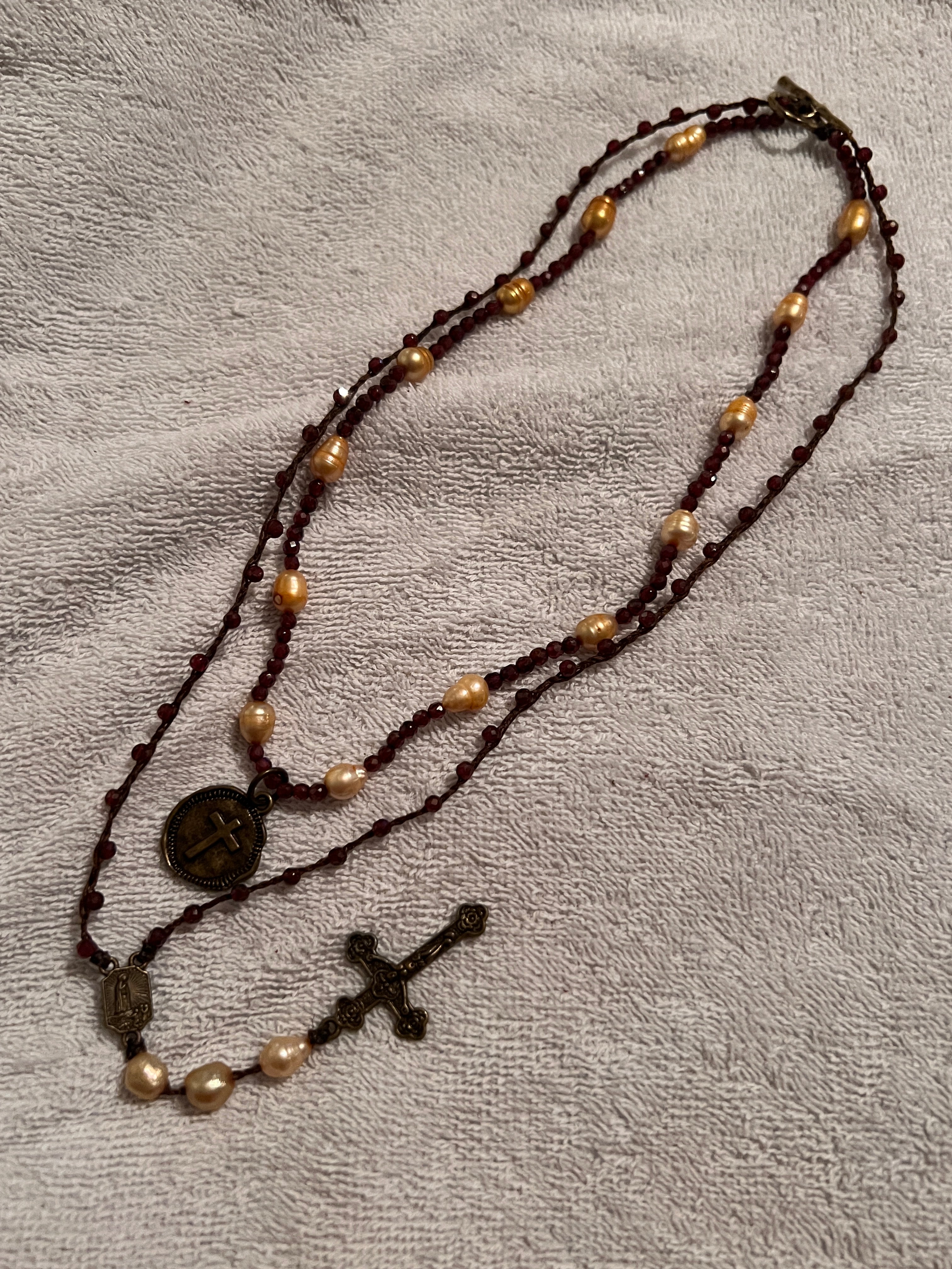 Garnet and Freshwater Pearl Rosary