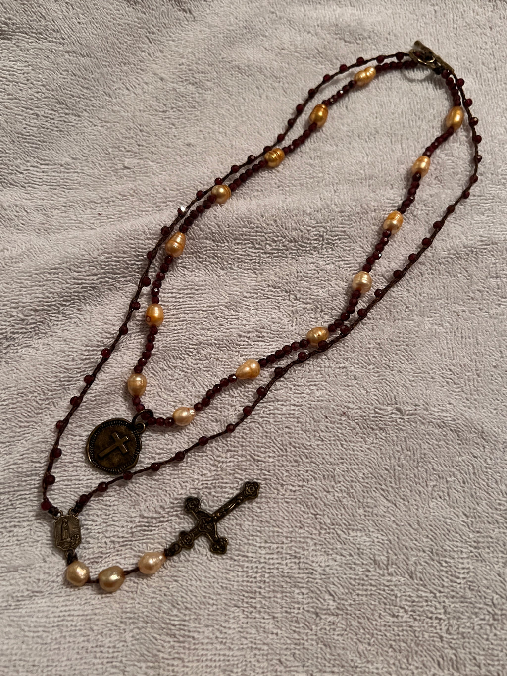 Garnet and Freshwater Pearl Rosary