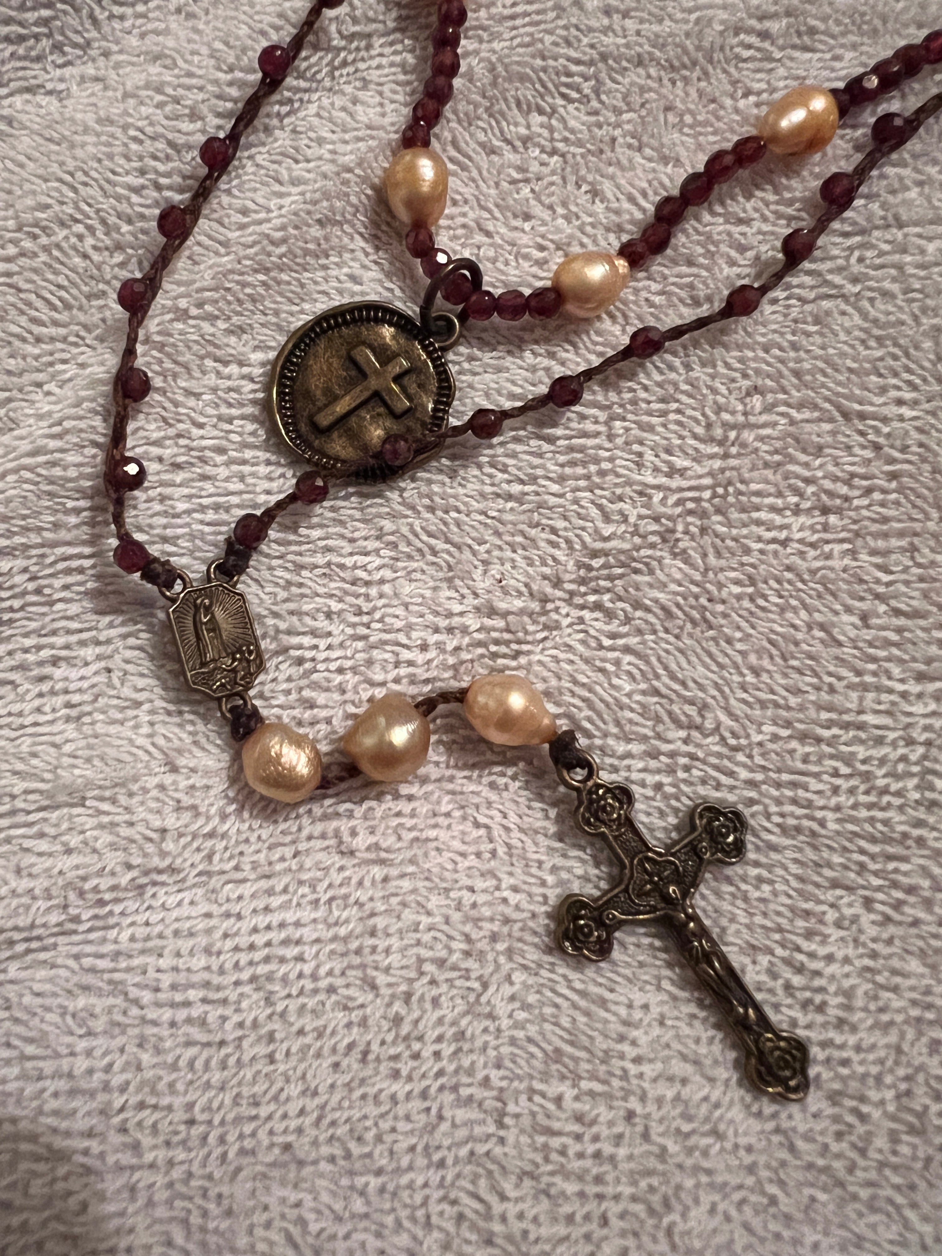 Garnet and Freshwater Pearl Rosary