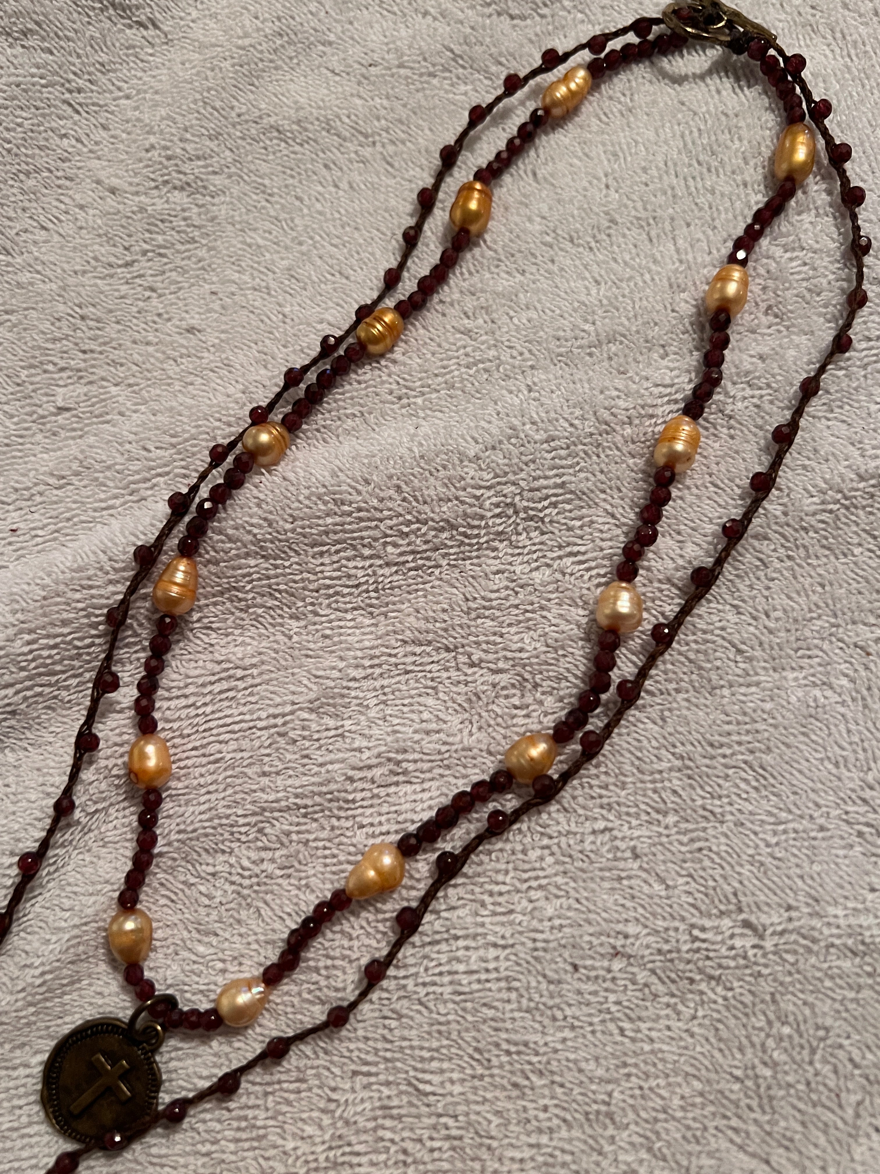 Garnet and Freshwater Pearl Rosary