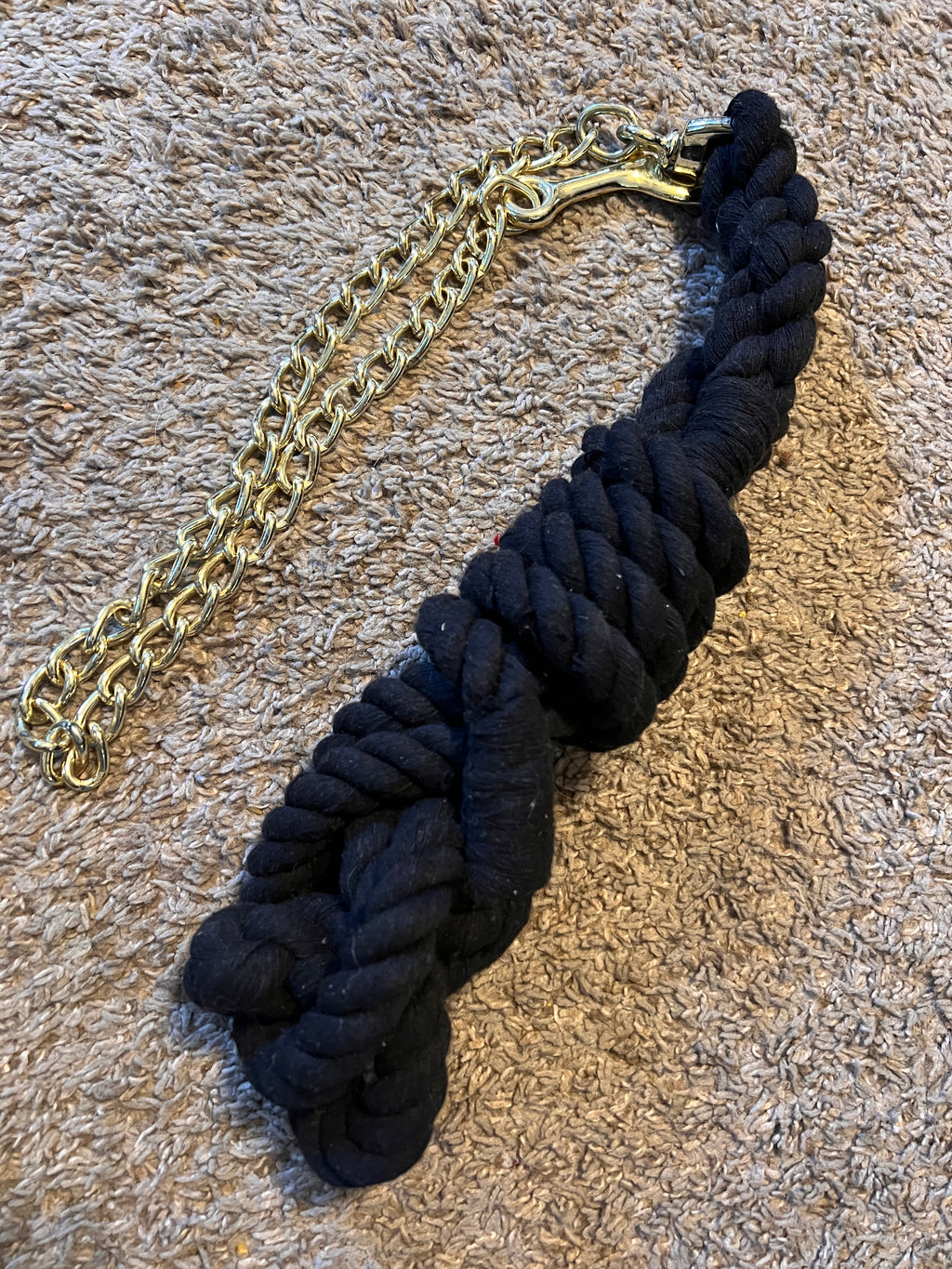 Used Cotton Lead Rope w/ Stud Chain, 8’ Black