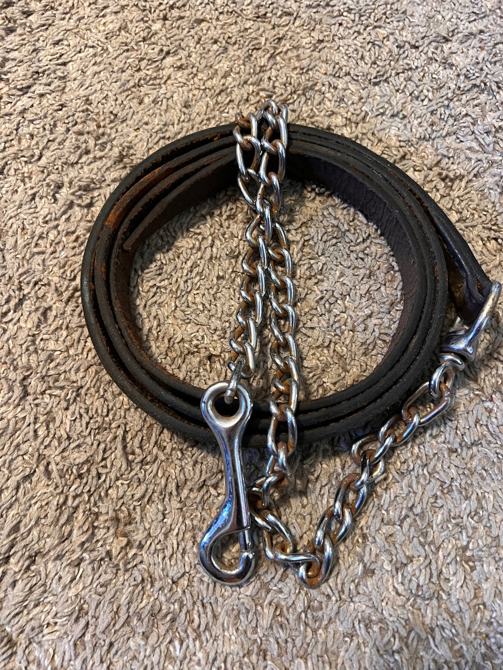 Used Leather Lead w/ Stud Chain, 6’